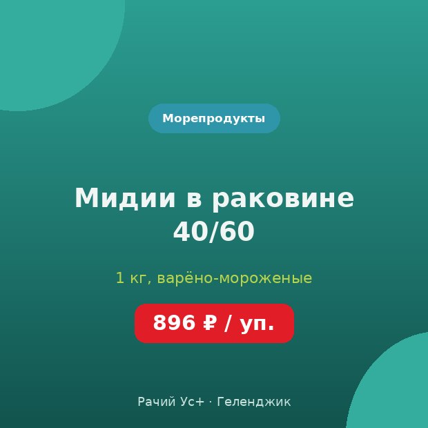 Мидии в раковине 40/60 — доставка по Геленджику